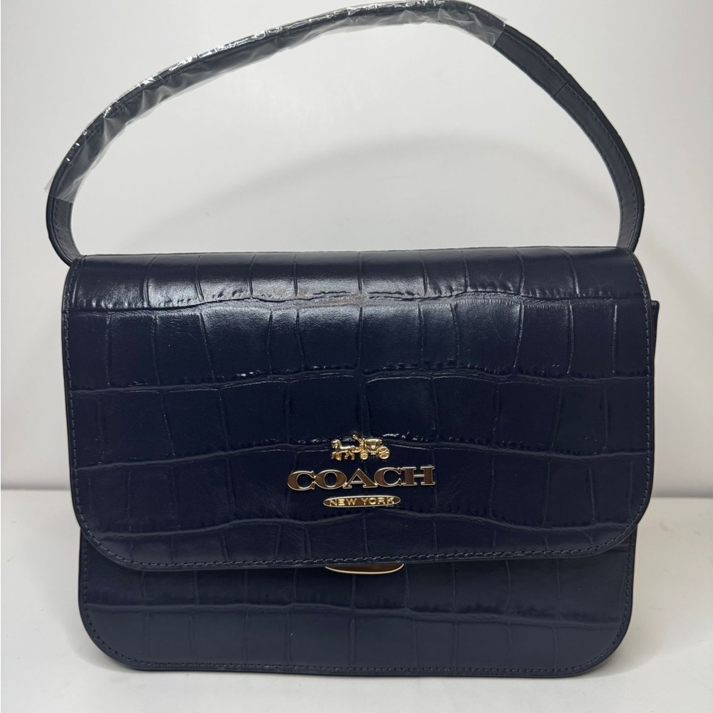 COACH Brynn Crossbody Crocodile Embossed Flap Leather Bag Blue